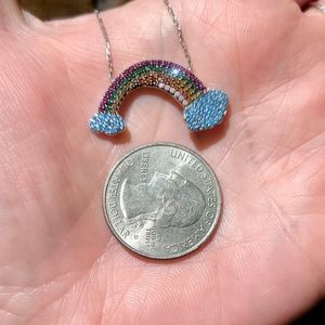 Blue Topaz clouds Multi Gemstone 🌈 Rainbow Sterling Necklace